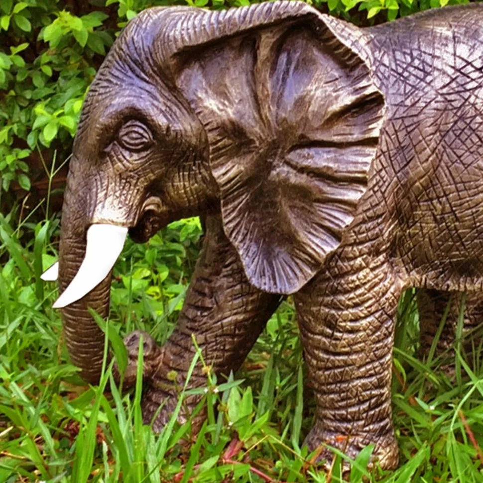African Elephant 42cm Bronze Marble Resin Garden Ornament