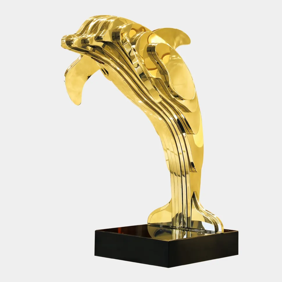 Aqua Dolphin 105cm Gold Metal Garden Sculpture