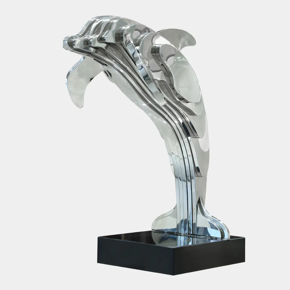 Aqua Dolphin 105cm Silver Metal Garden Sculpture