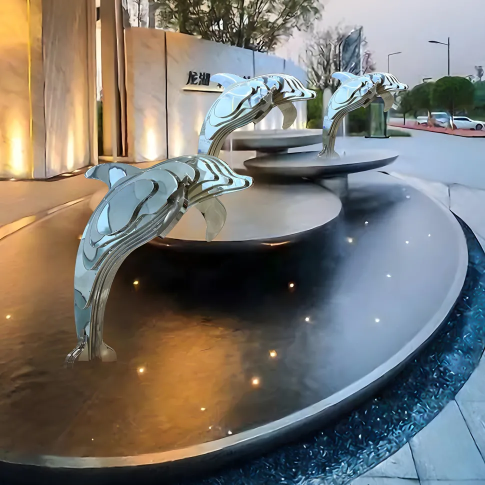 Aqua Dolphin 105cm Silver Metal Garden Sculpture