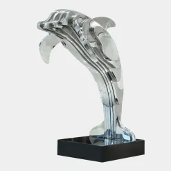 Aqua Dolphin 70cm Silver Metal Garden Sculpture