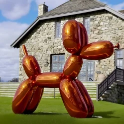 Balloon Dog 100cm Orange Metal Garden Sculpture