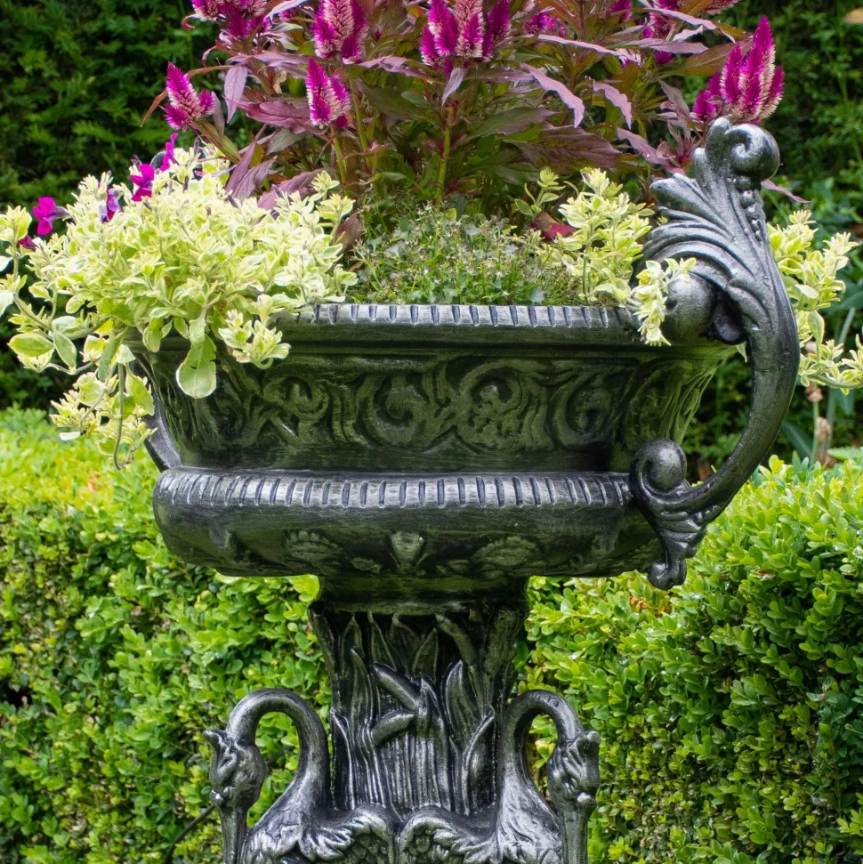 Classic Swan Urn Bronze Metal Garden Planter