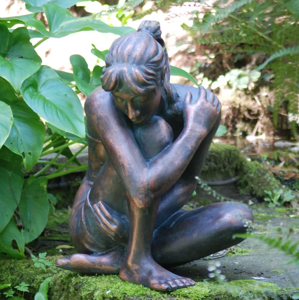 Contemplating Girl Bronze Resin Garden Ornament
