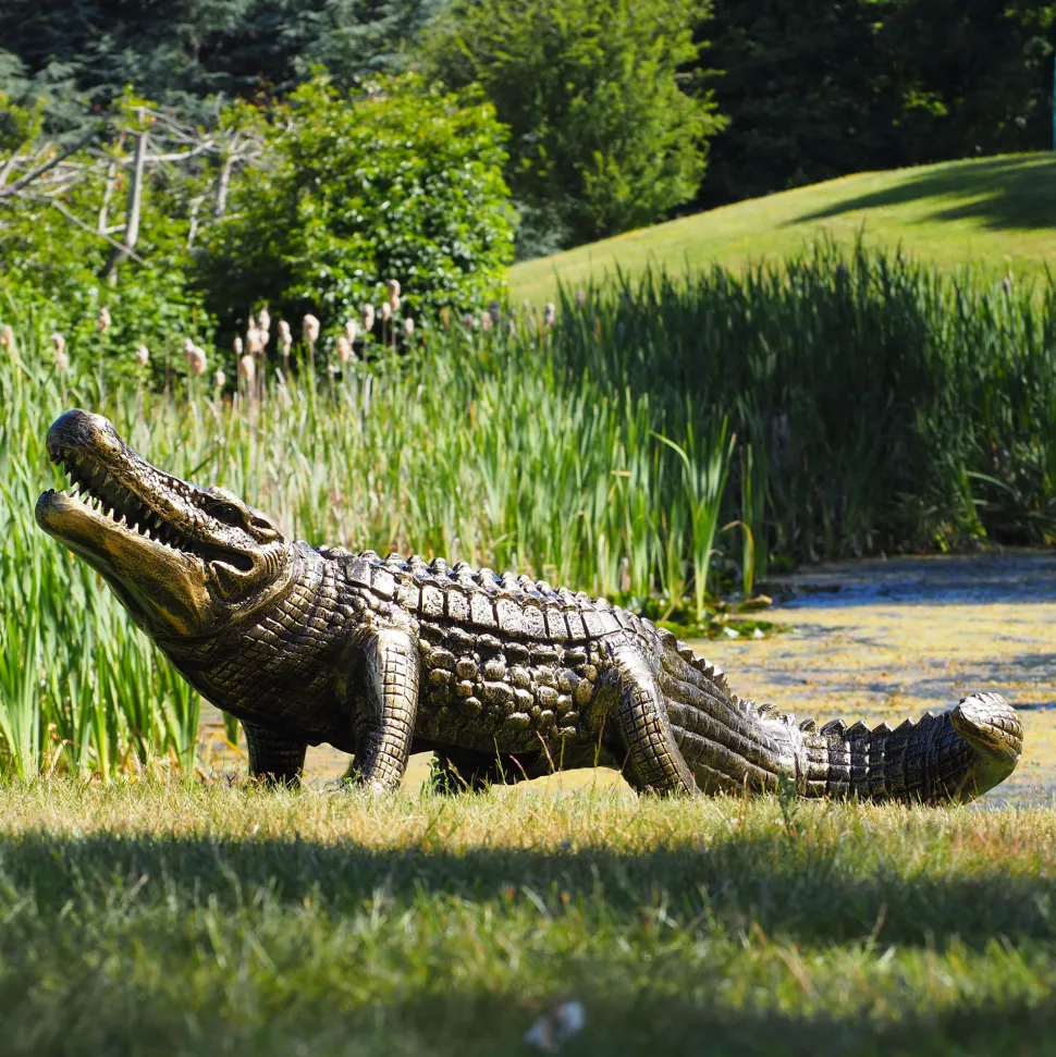 Crocodile Life-Size Bronze Metal Garden Statue
