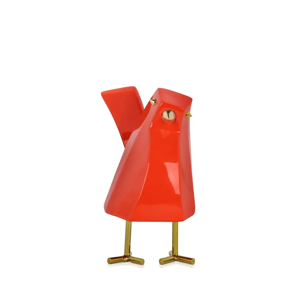 Cubic Bird 14cm Orange Resin Indoor Sculpture