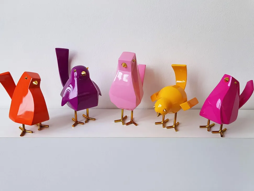 Cubic Bird 14cm Orange Resin Indoor Sculpture
