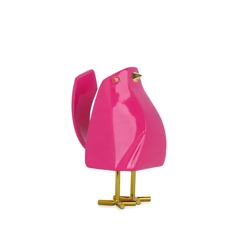 Cubic Bird 14cm Pink Resin Indoor Sculpture