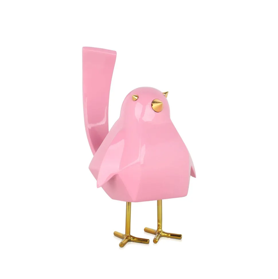 Cubic Bird 18cm Pink Resin Indoor Sculpture