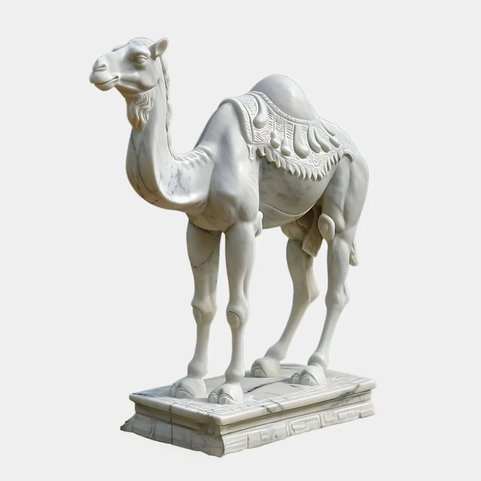 Desert Camel 160cm White Marble Garden Statue v6