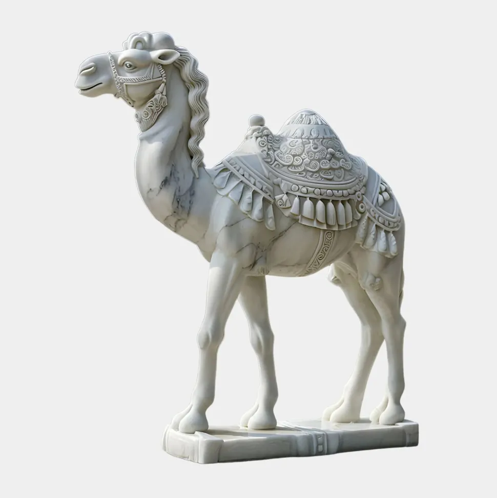 Desert Camel 160cm White Marble Garden Statue v3