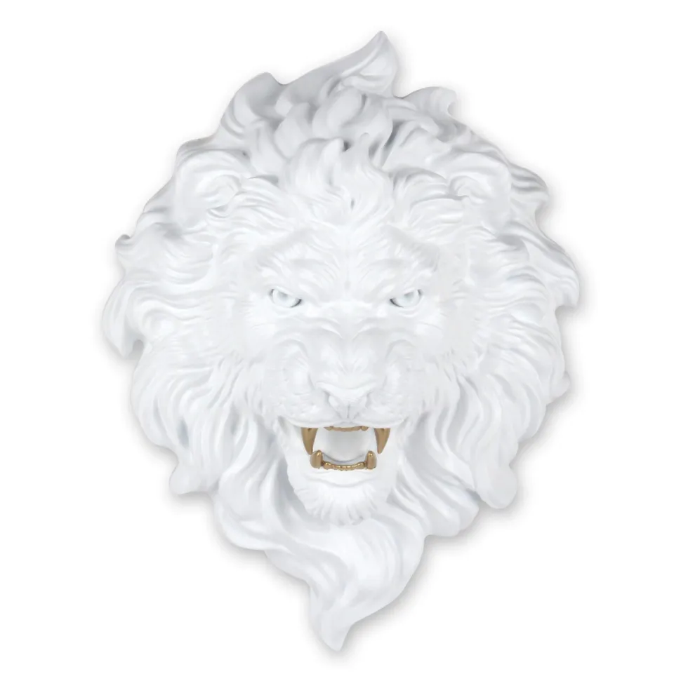 Desert Lion 49cm White Resin Wall Sculpture