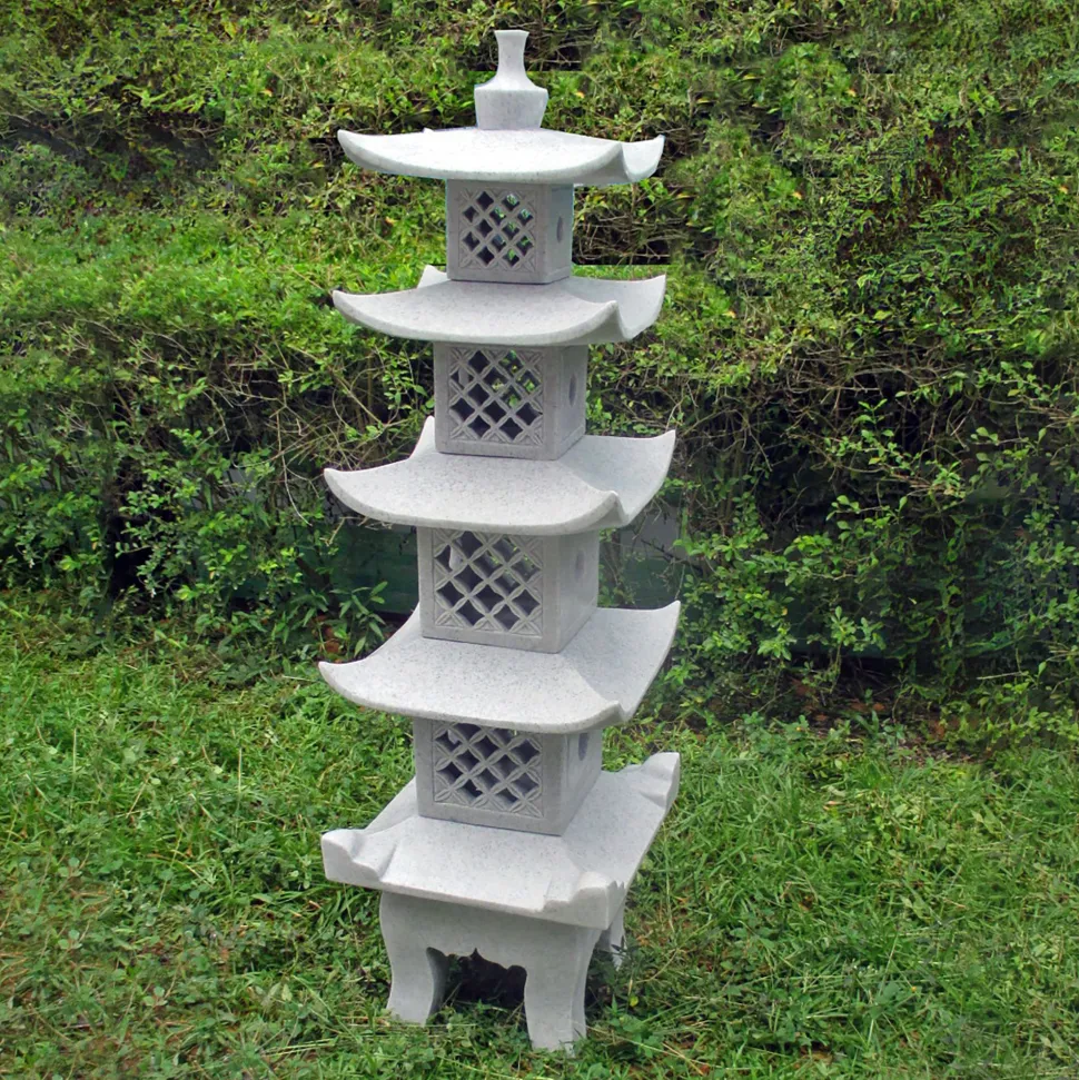 Five Tier Japanese Pagoda Lantern Granite Garden Ornament