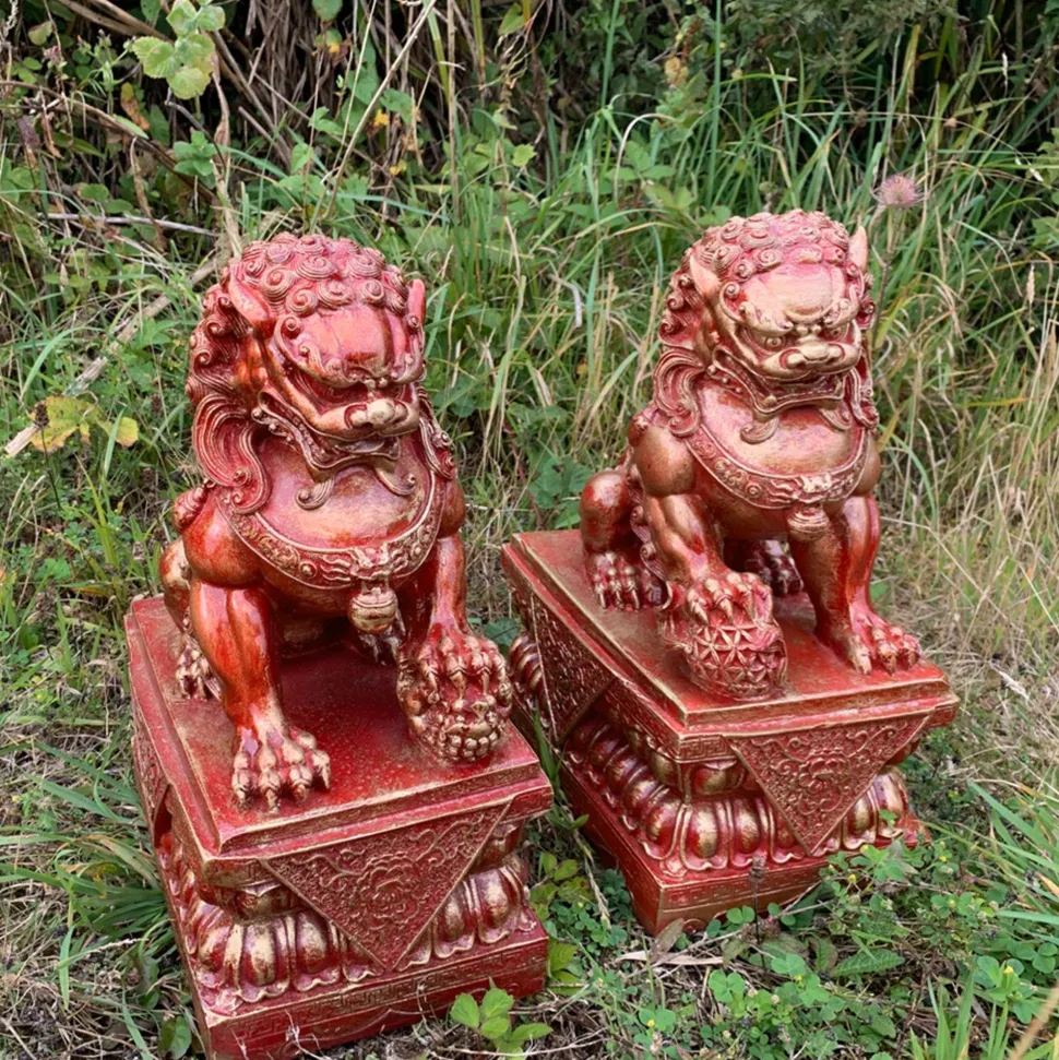Foo Dogs 45cm Red Chinese Garden Statues