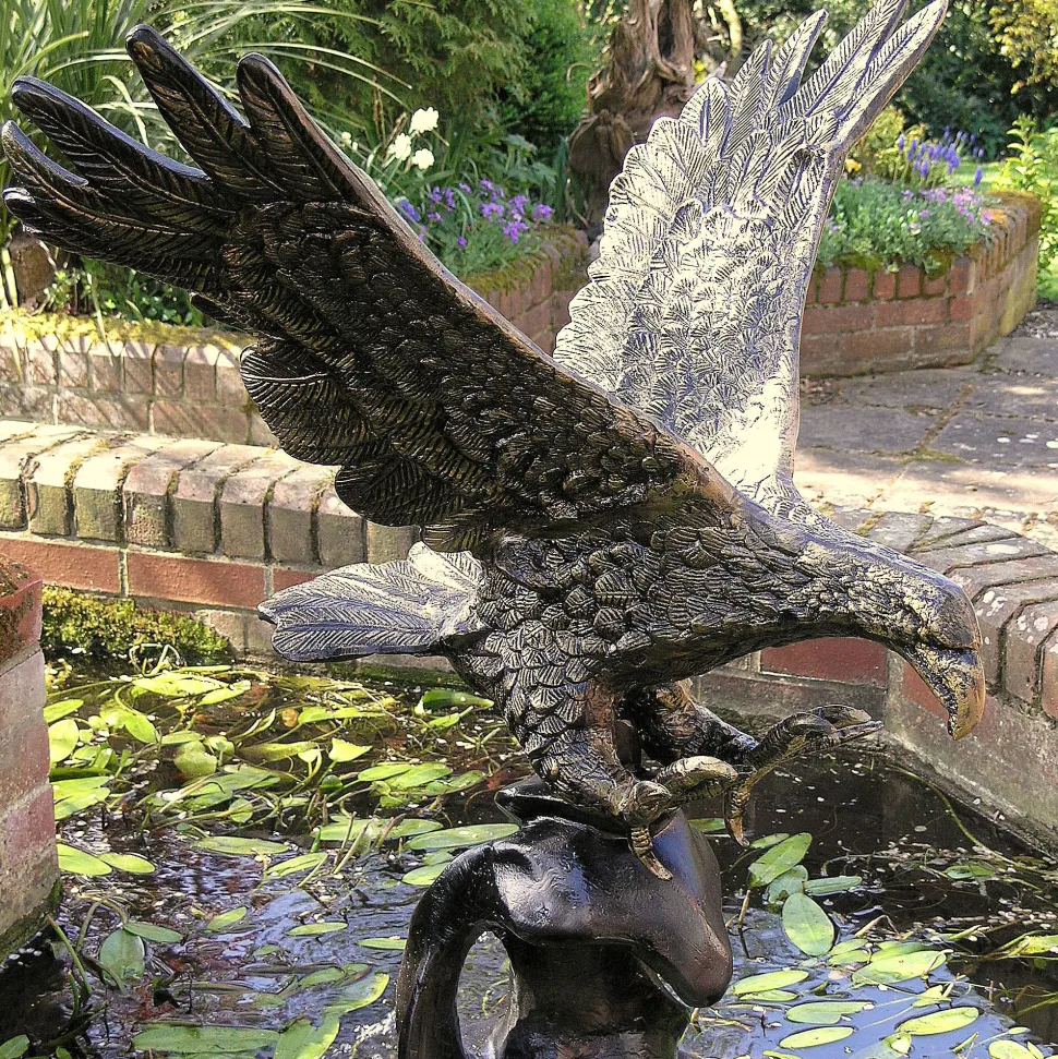 Golden Eagle on Wave Bronze Garden Statue
