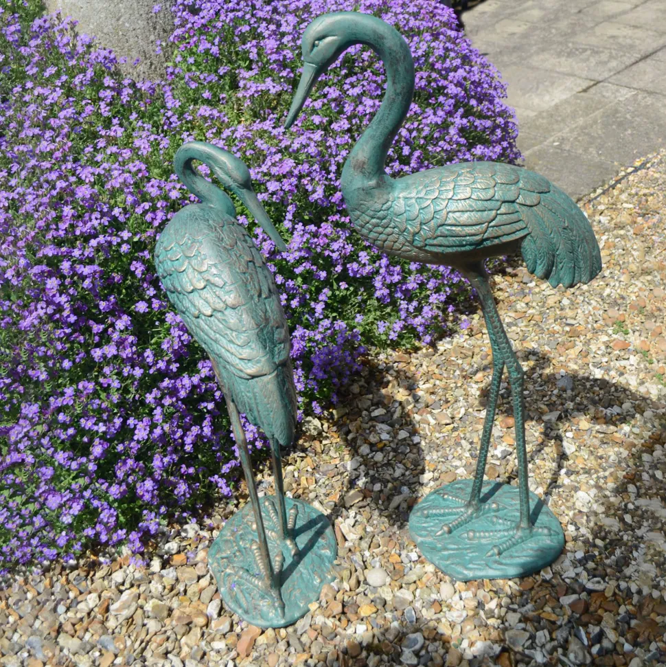 Grand Cranes Bronze Metal Garden Ornaments