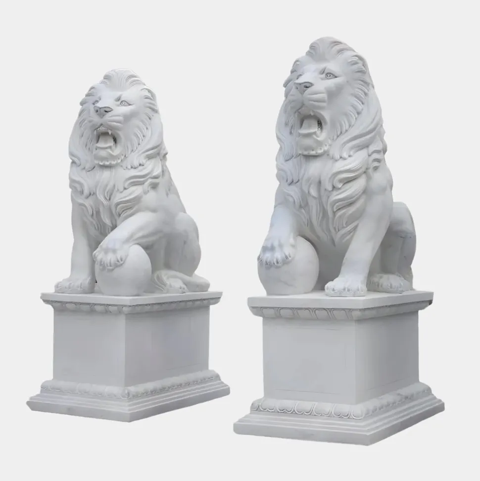 Grand Lion 180cm White Marble Garden Statue