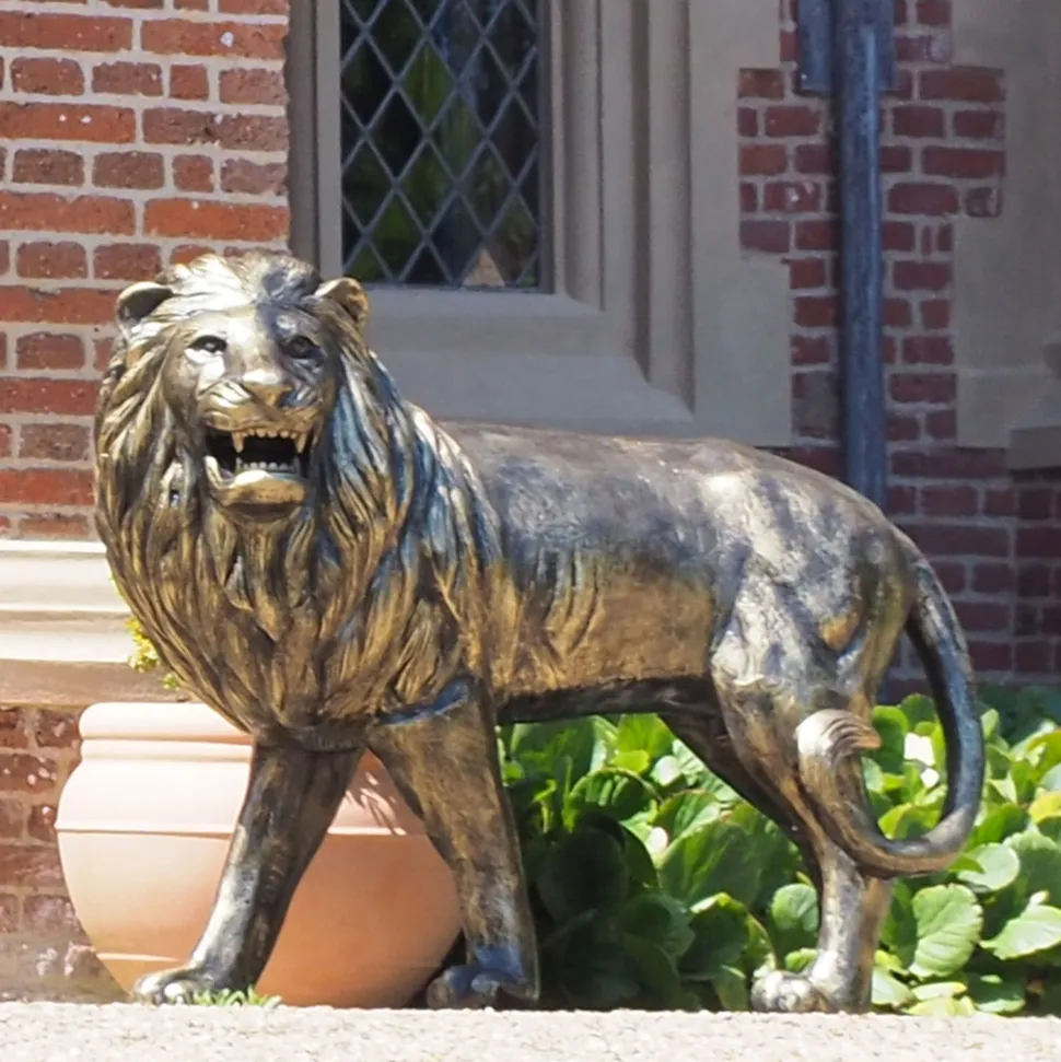 Grand Lion Left Facing Bronze Metal Garden Statue