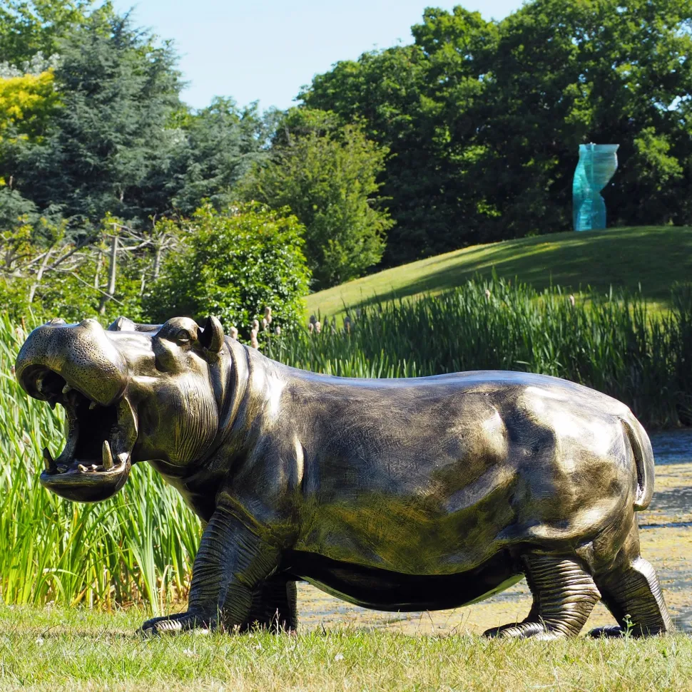 Happy Hippo Bronze Metal Garden Statue