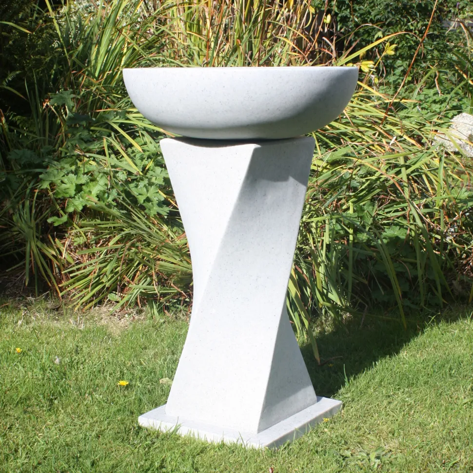 Helix Contemporary Granite Resin Garden Birdbath