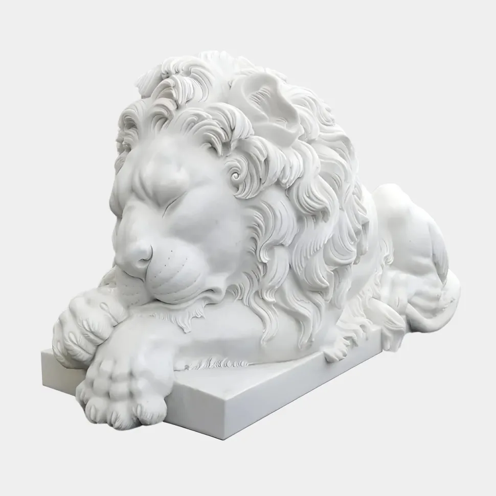 Imperial Lion 100cm White Marble Garden Statue