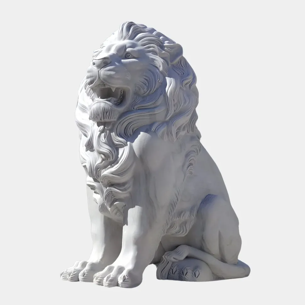 Imperial Lion 150cm White Marble Garden Statue