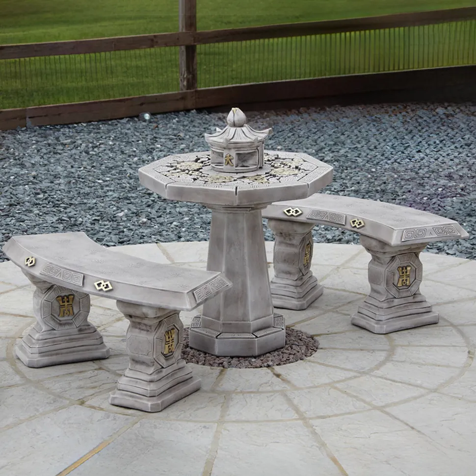 Japanese Stone Benches & Table Patio Garden Furniture Set