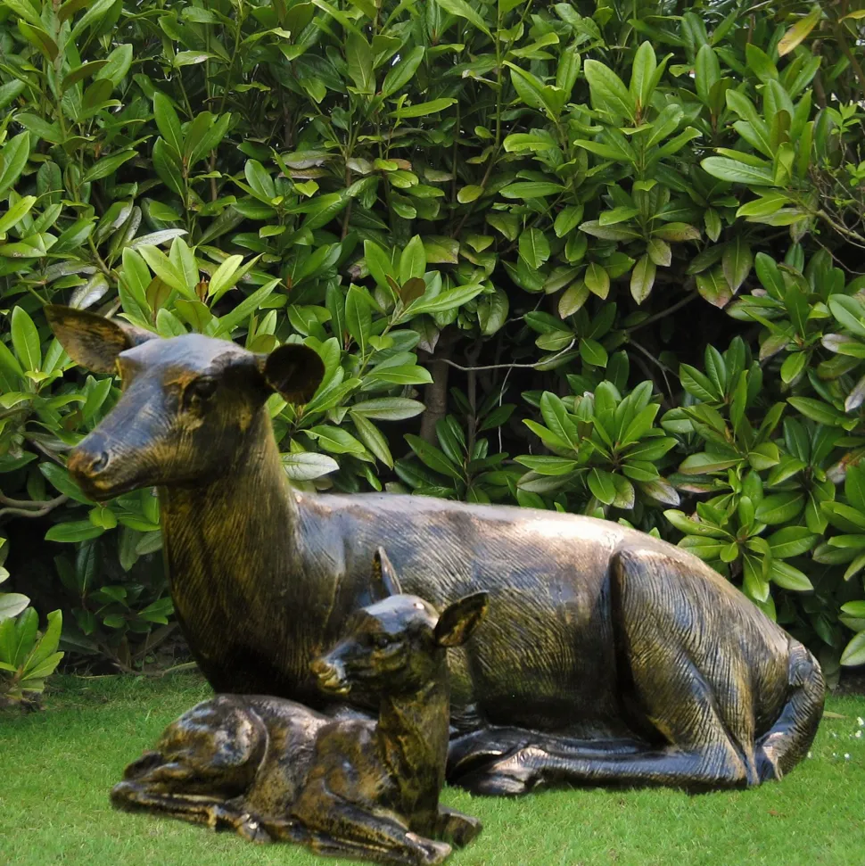Laying Doe & Fawn 55cm Bronze Metal Garden Statues