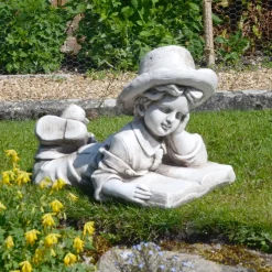 Laying Reading Boy 36cm Stone Resin Garden Statue