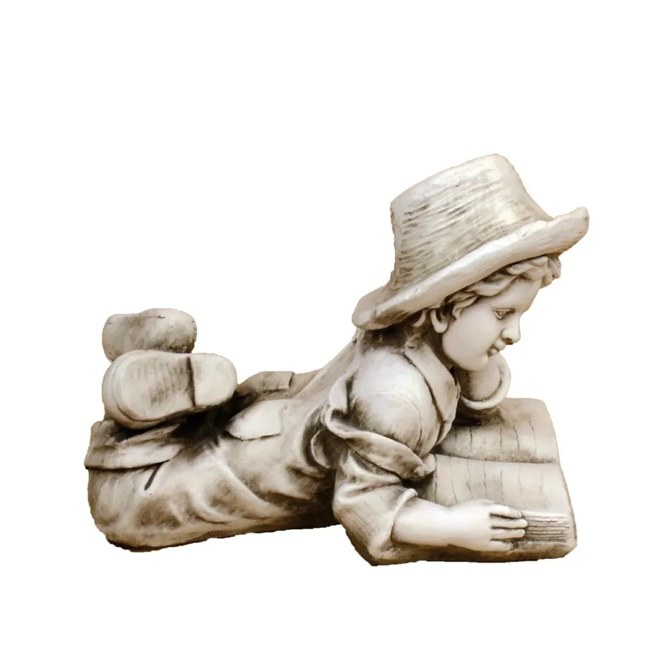 Laying Reading Boy 36cm Stone Resin Garden Statue