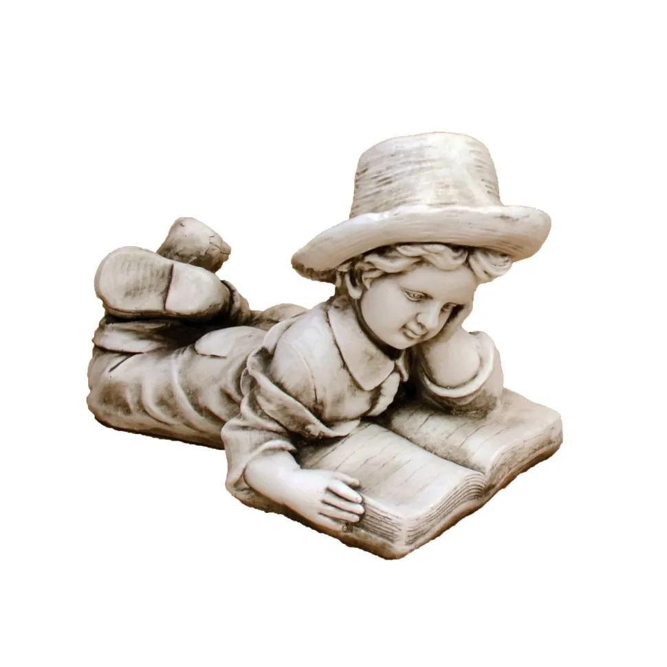 Laying Reading Boy 36cm Stone Resin Garden Statue