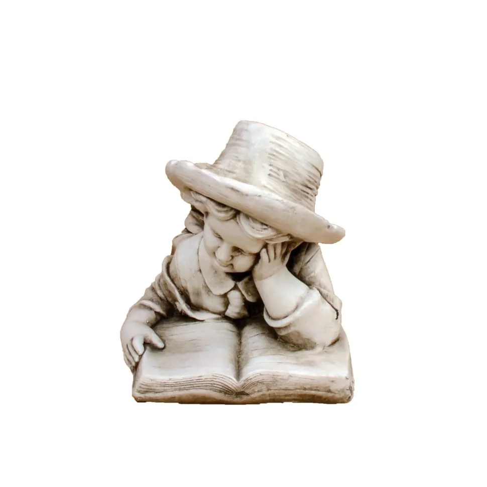 Laying Reading Boy 36cm Stone Resin Garden Statue
