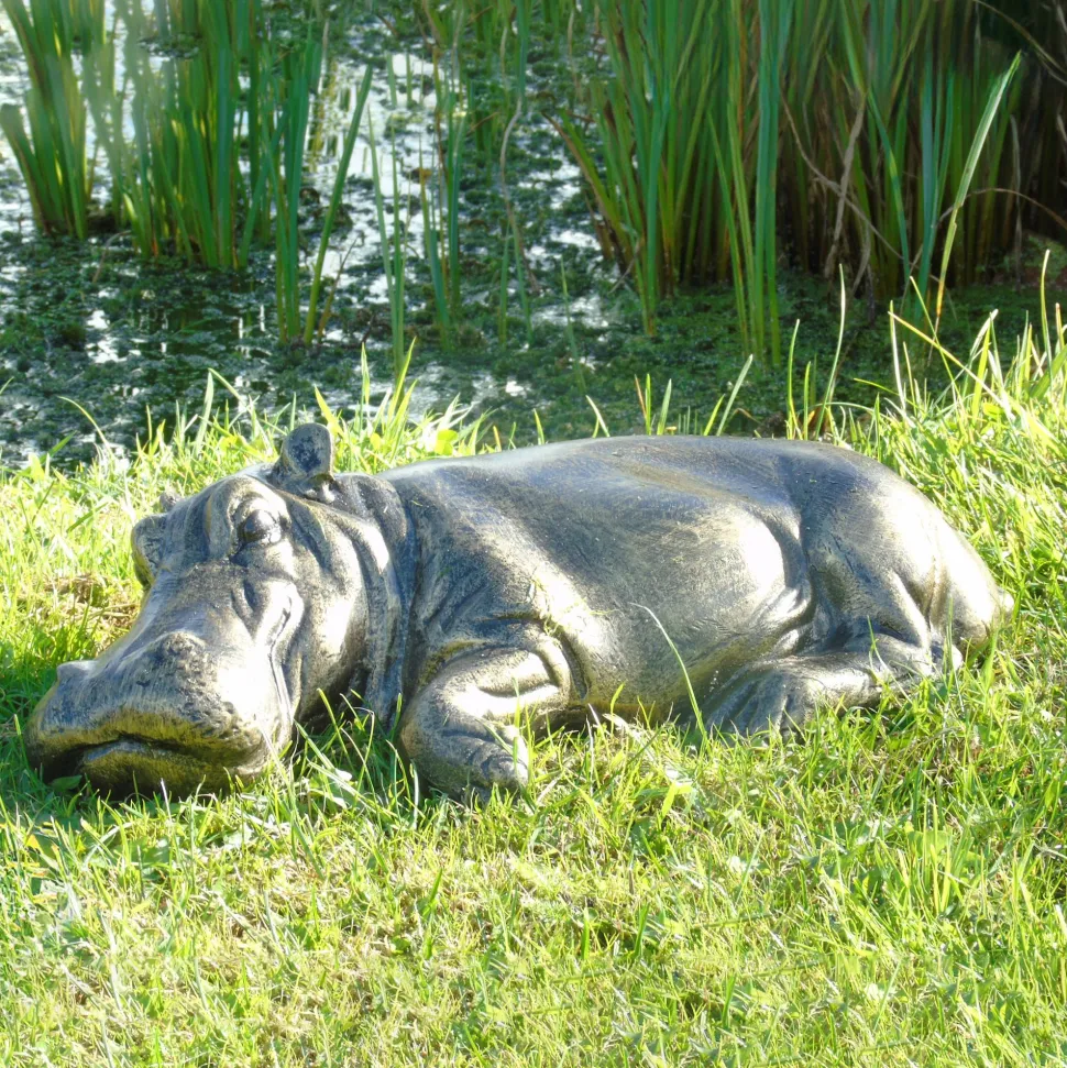 Lazy Hippo Bronze Metal Garden Statue