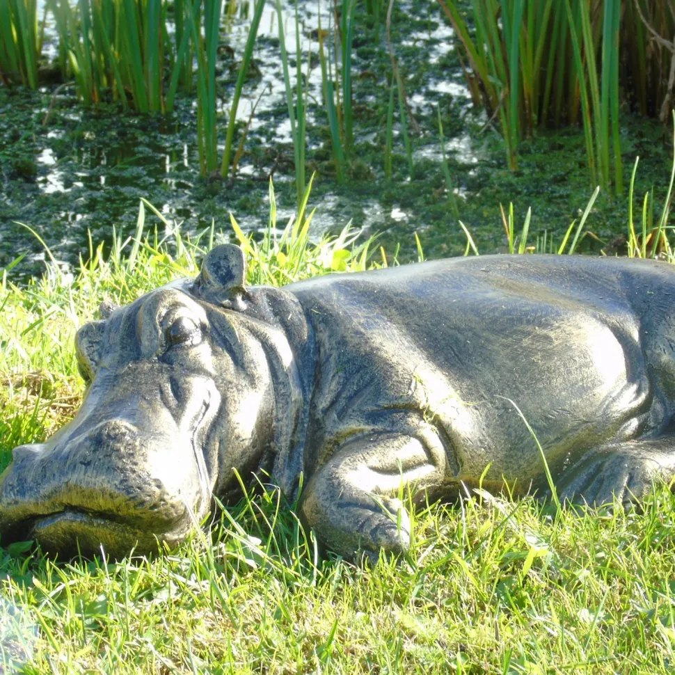 Lazy Hippo Bronze Metal Garden Statue