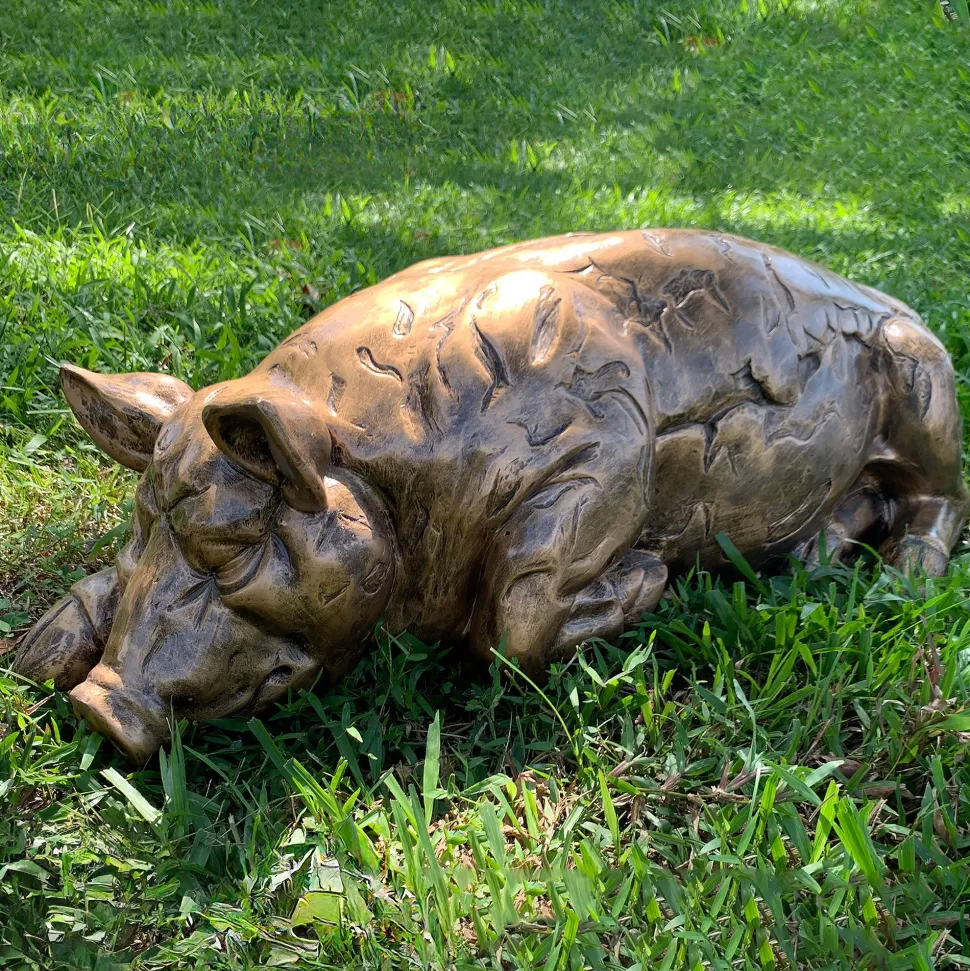 Lazy Pig 36cm Bronze Resin Garden Ornament