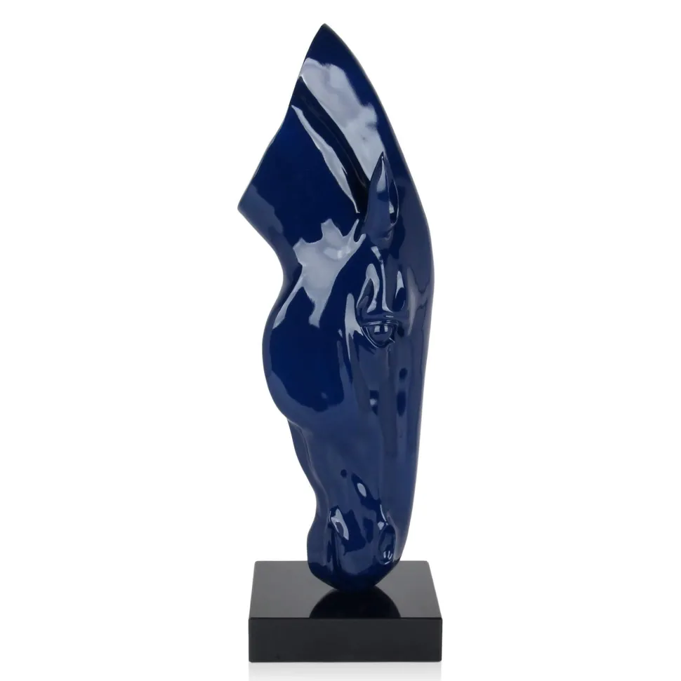 Majestic Horse Head 70cm Blue Resin Indoor Sculpture