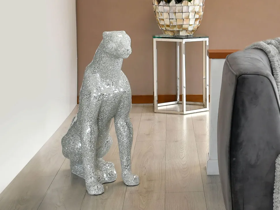 Majestic Panther 80cm Silver Resin Indoor Sculpture