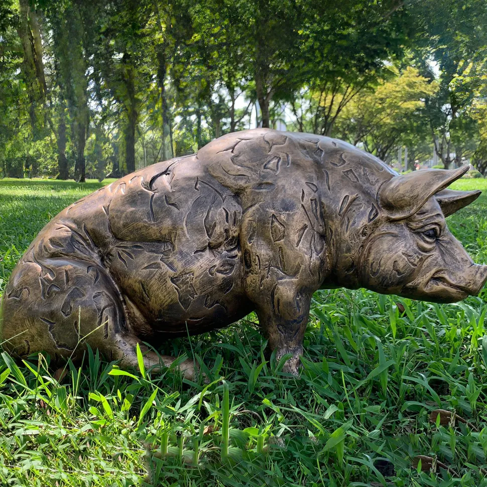 Majestic Pig 36cm Bronze Resin Garden Ornament