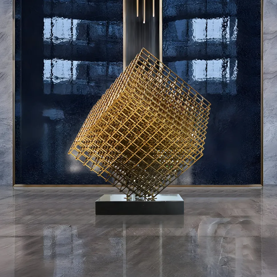 Multiverse 100cm Gold Geometric Metal Garden Sculpture