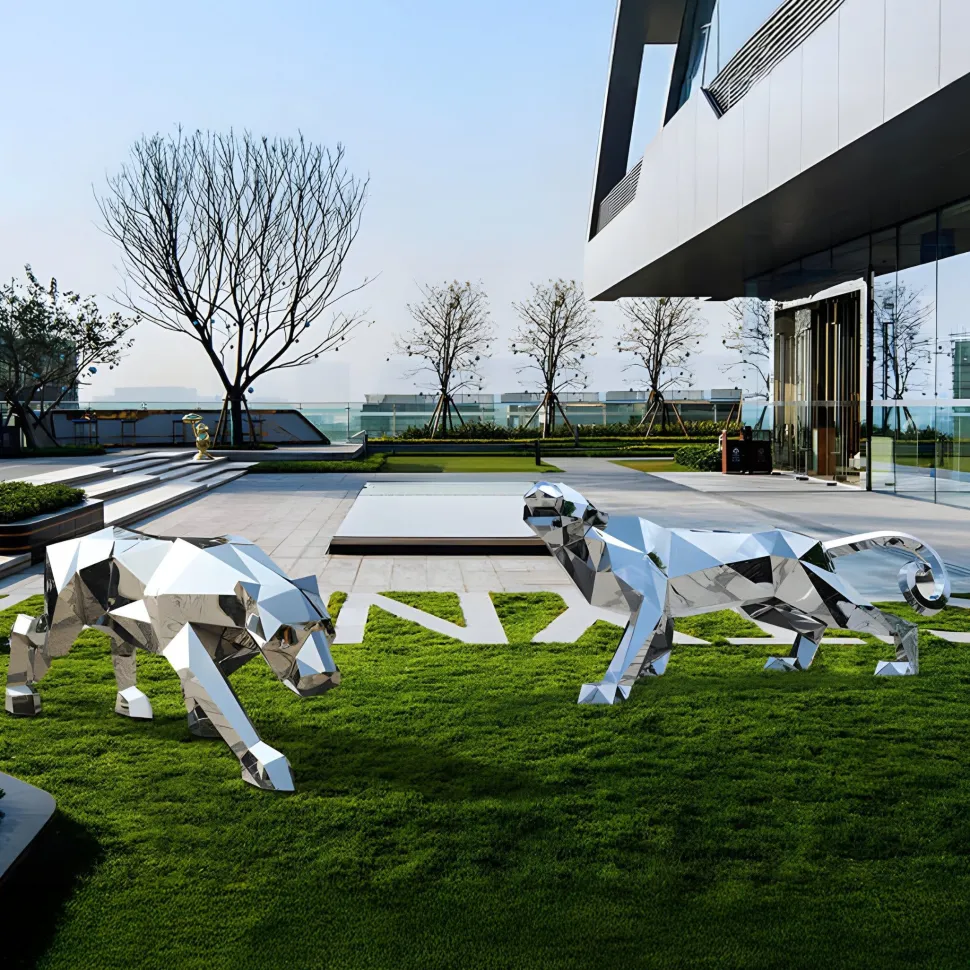 Panther 87cm Geometric Metal Garden Sculpture