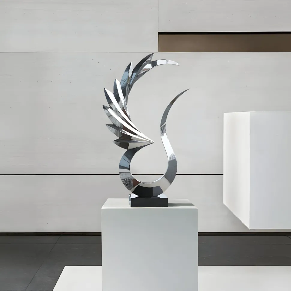 Phoenix Inferno 102cm Silver Metal Indoor Sculpture