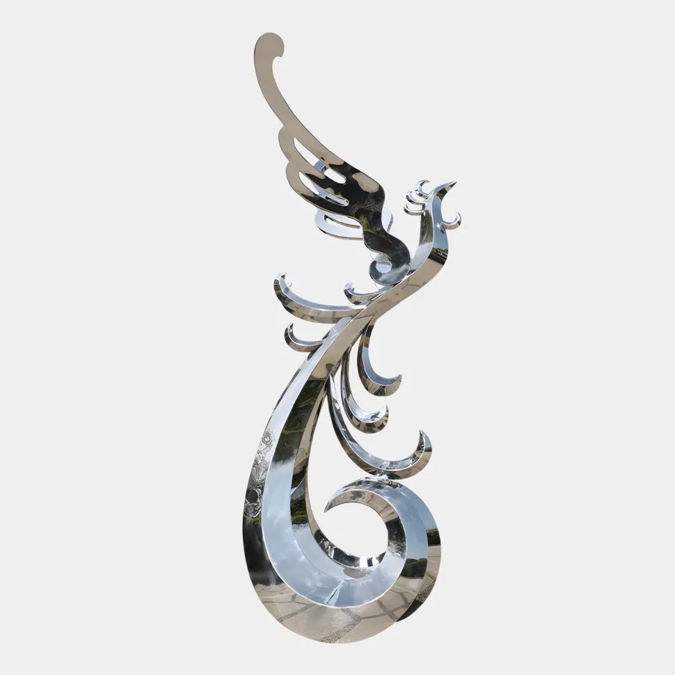 Phoenix Rising 212cm Silver Metal Garden Sculpture