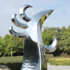 Phoenix Rising 212cm Silver Metal Garden Sculpture