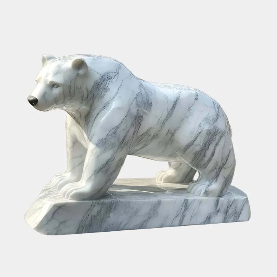 Polar Bear 50cm White Marble Garden Statue v1