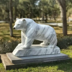 Polar Bear 50cm White Marble Garden Statue v1