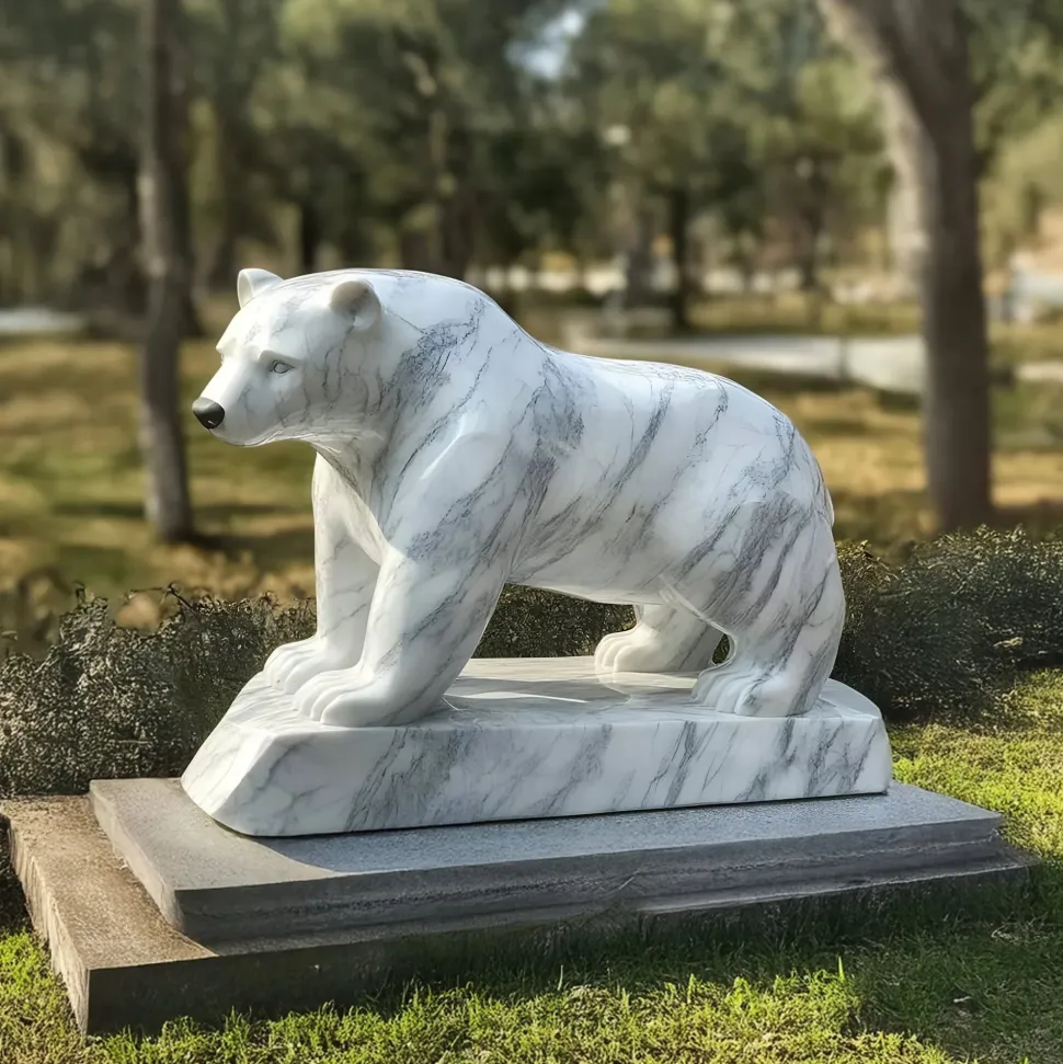 Polar Bear 50cm White Marble Garden Statue v1
