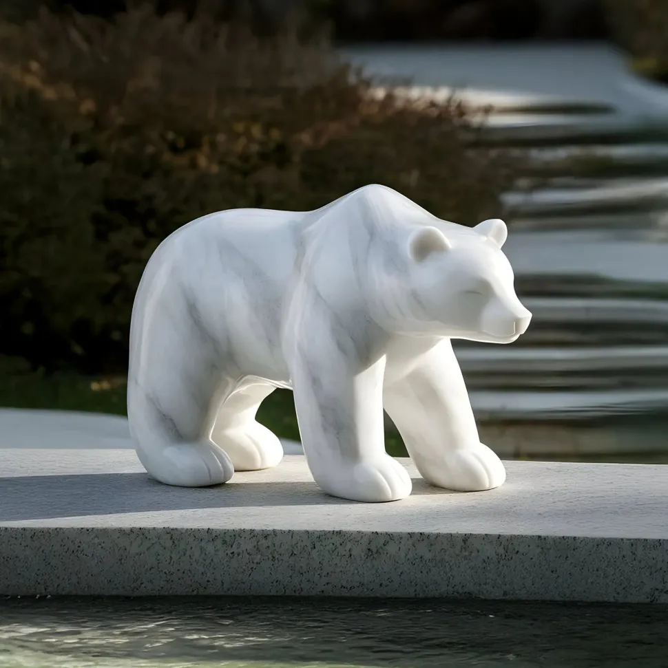 Polar Bear 50cm White Marble Garden Statue v3