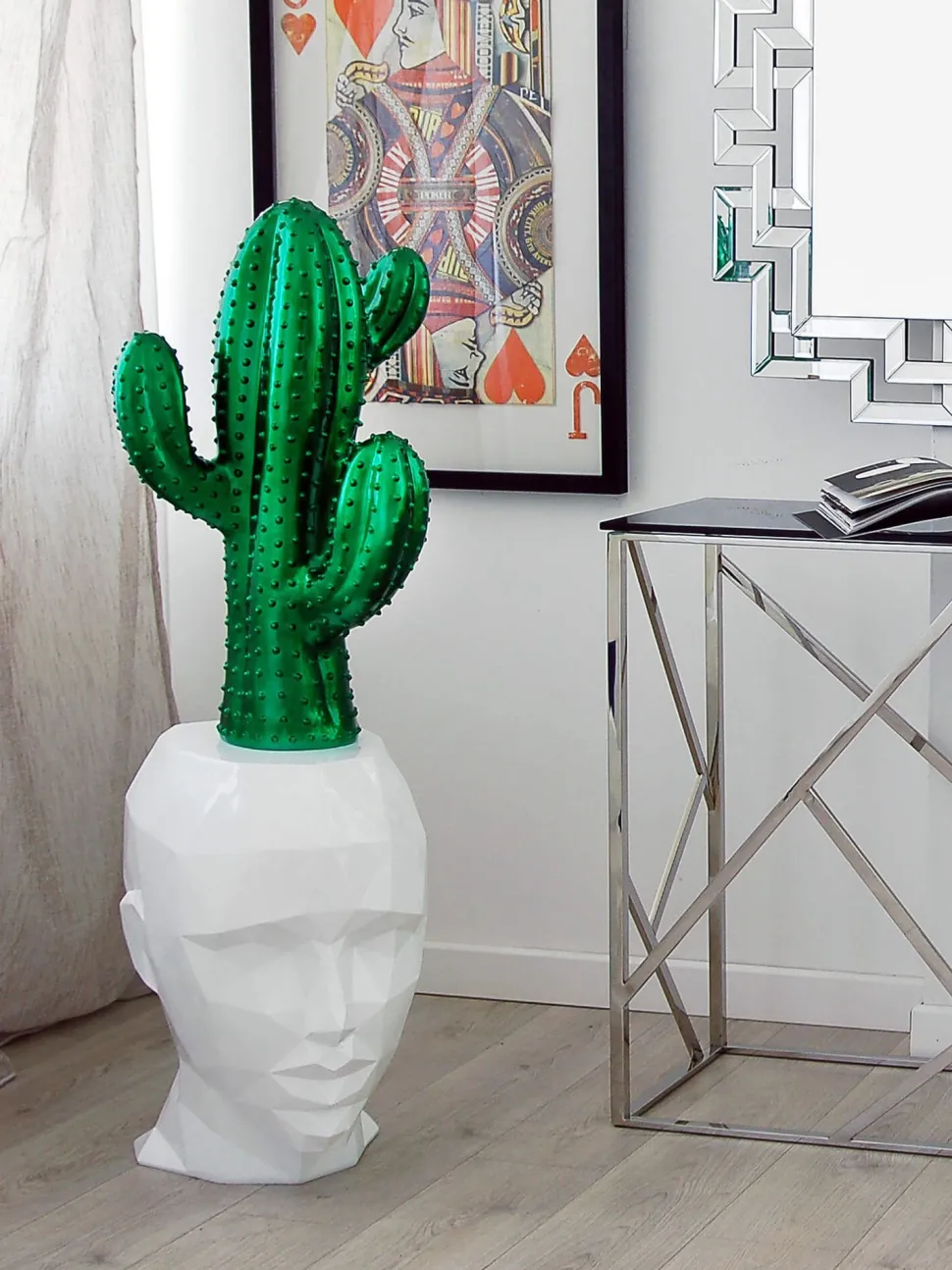 Polygon Female Head 55cm White Side Table Sculpture