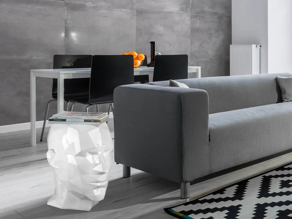 Polygon Male Head 55cm White Side Table Sculpture