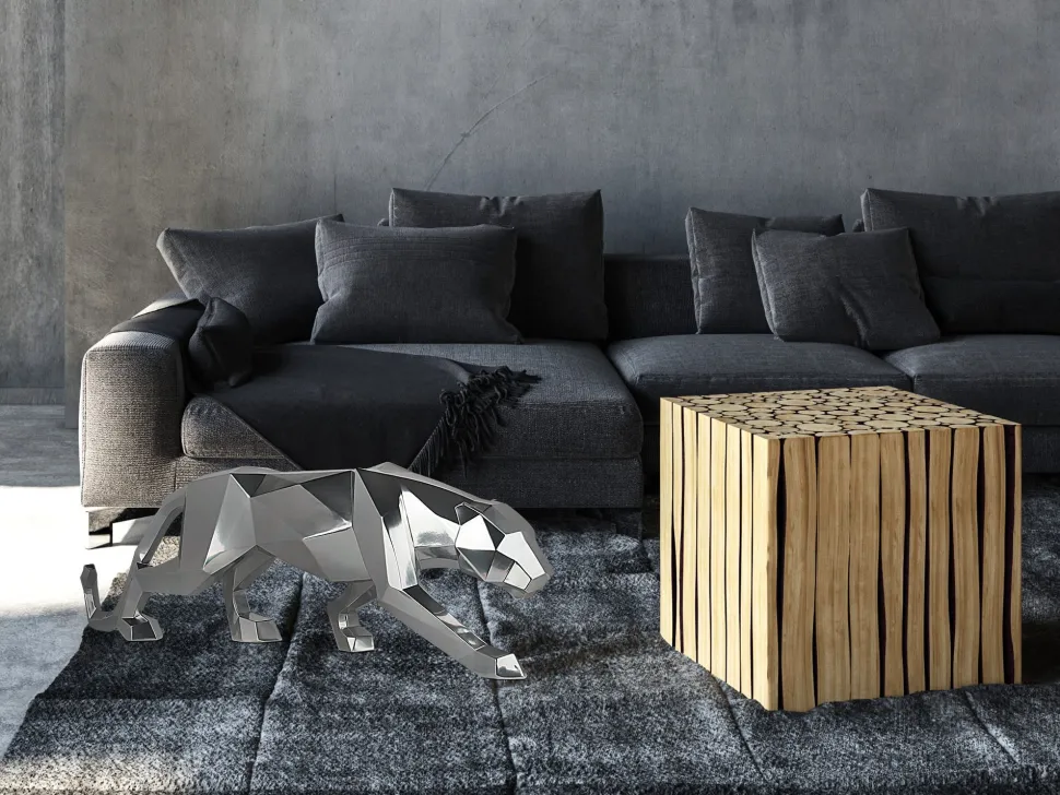 Polygon Panther 31cm Silver Resin Indoor Sculpture
